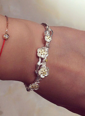 丽江民族寒梅复古风花朵手工银