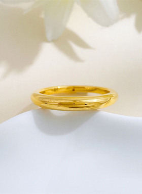 5D黄金海豚背戒指足金纯金光面泥鳅背素金素圈戒固口女情侣送礼