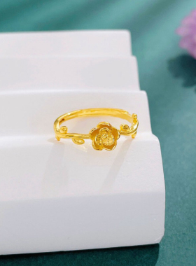 黄金莲花戒指女款 999足金5G花丝荷花素圈活口女戒送妈妈礼物