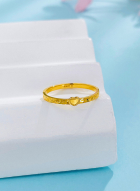 黄金戒指足金999爱心碎碎冰爆闪指环情人节礼物送老婆女友