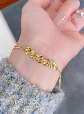 黄金五帝币手链女纯金碎碎冰钱币手串手饰送女友礼物2025本命年