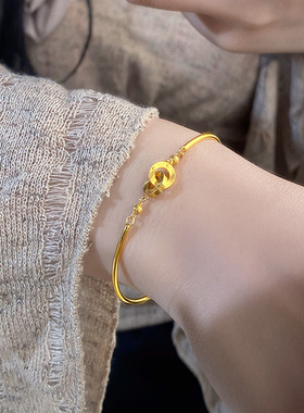 黄金环环相扣手链女999纯足金双环手镯新款镯子圣诞节礼物送老婆