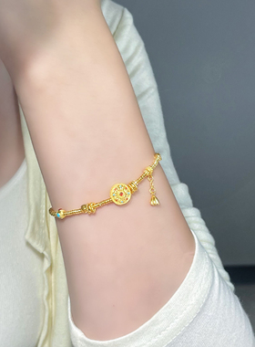 古法黄金八宝罗盘手链女新款 999足金莲蓬金珠手串生日礼物送女友