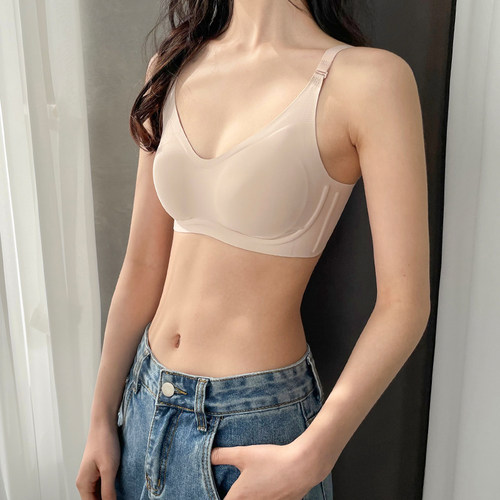 超舒适日本一片式无痕内衣女无钢圈显胸小夏天薄款防下垂吊带文胸 - 图0