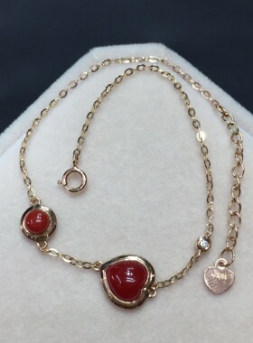 七宝珊瑚：精品红宝石手链18k金镶嵌时尚百搭手链 爱心款
