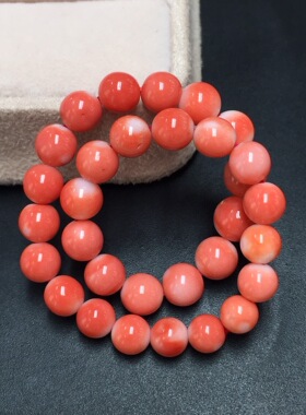 七宝珊瑚：圆珠手串，品相如图，尺寸5.3～6.5mm，重8.61克