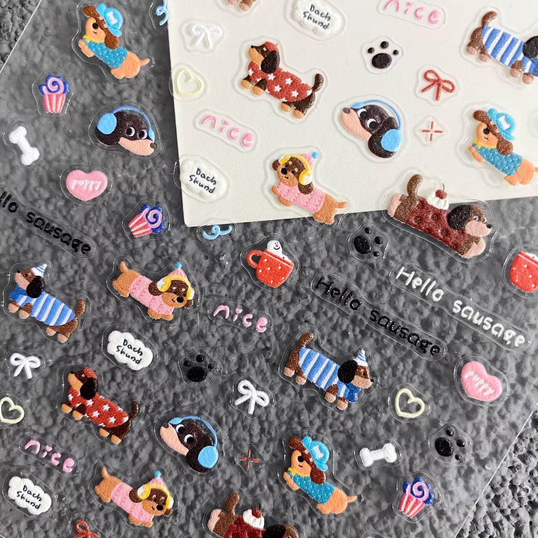 可爱萌宠腊肠小狗浮雕美甲贴纸卡通狗狗水杯ccd手机壳diy指甲贴,淘宝优惠券,粉丝福利购,淘宝优惠卷