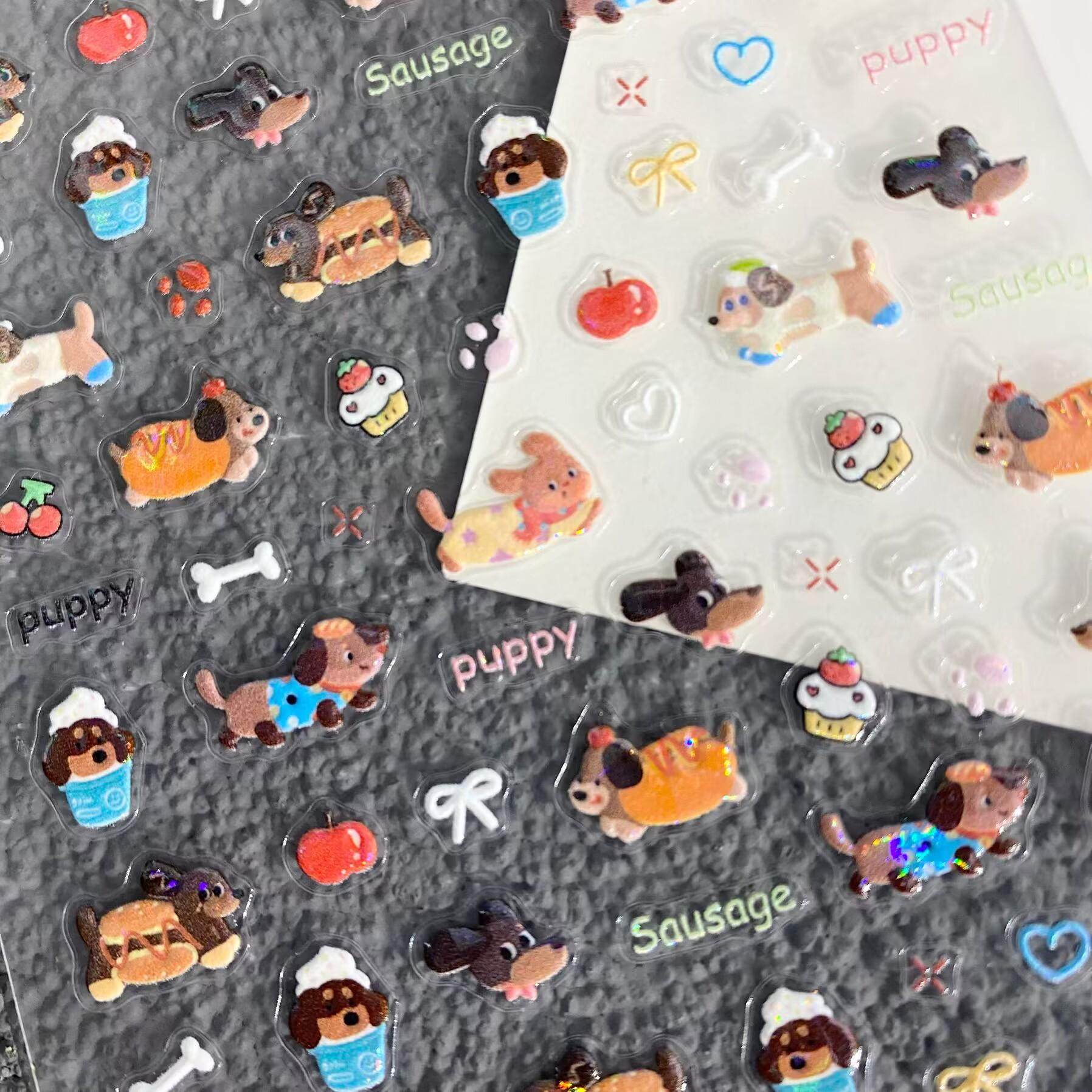 可爱萌宠腊肠小狗浮雕美甲贴纸卡通狗狗水杯ccd手机壳diy指甲贴,淘宝优惠券,粉丝福利购,淘宝优惠卷