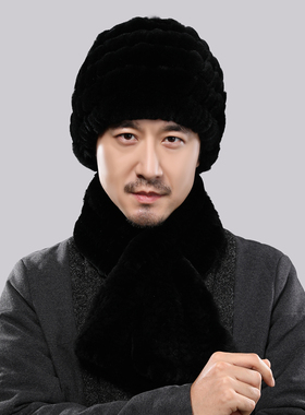 獭兔毛皮草父亲中老年人帽子围巾