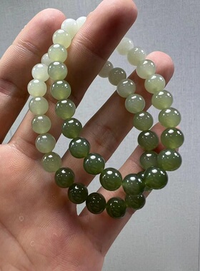 冰底晴水和田玉圆珠渐变手串礼物