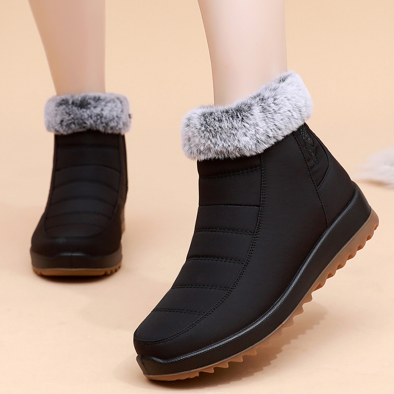 冬雪地靴女加绒加厚防滑保暖防水中老年棉鞋妈妈靴子短靴防寒软底 - 图0