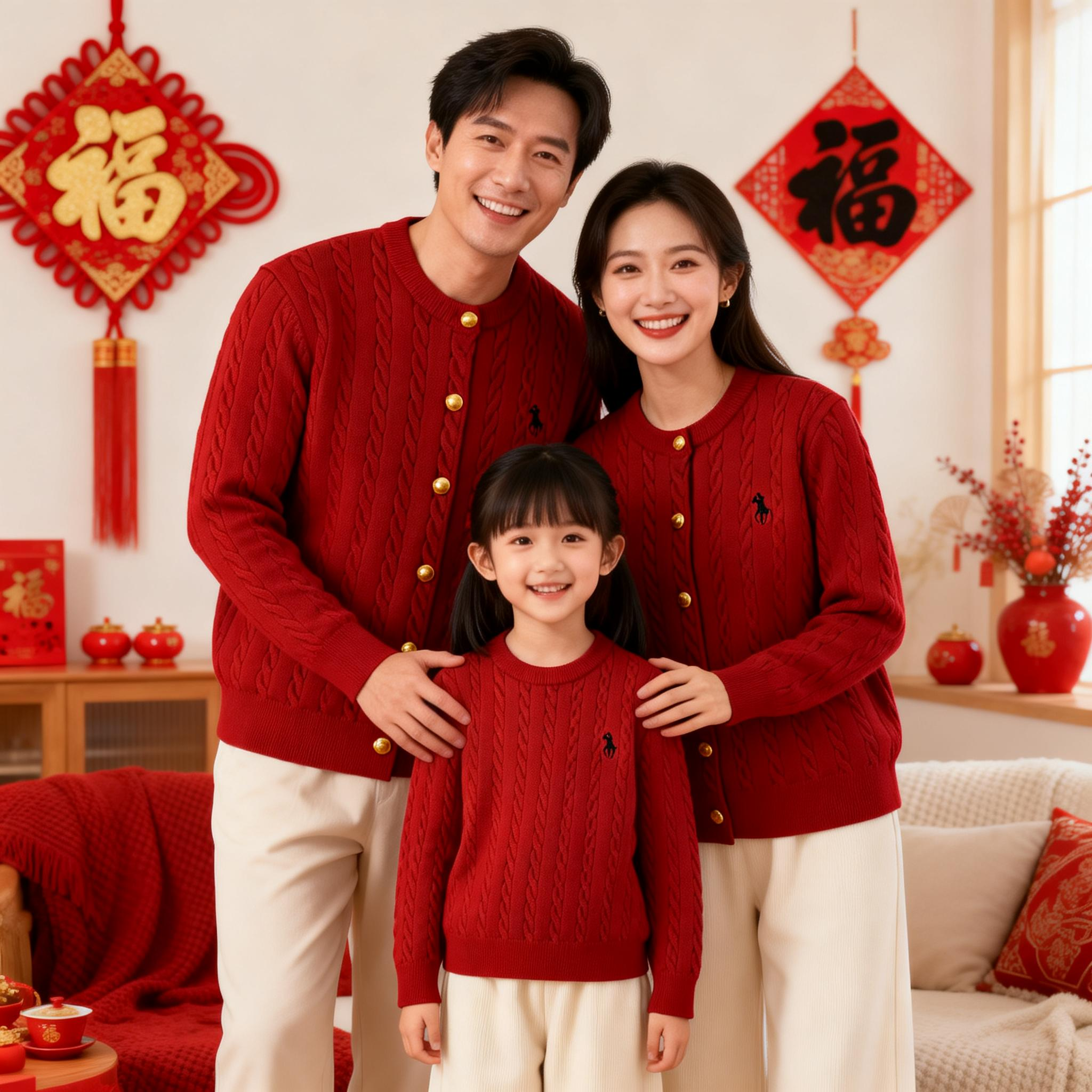 2026新款全家福亲子装红色毛衣马年春节过年一家三口母女装开衫,淘宝优惠券,粉丝福利购,淘宝优惠卷