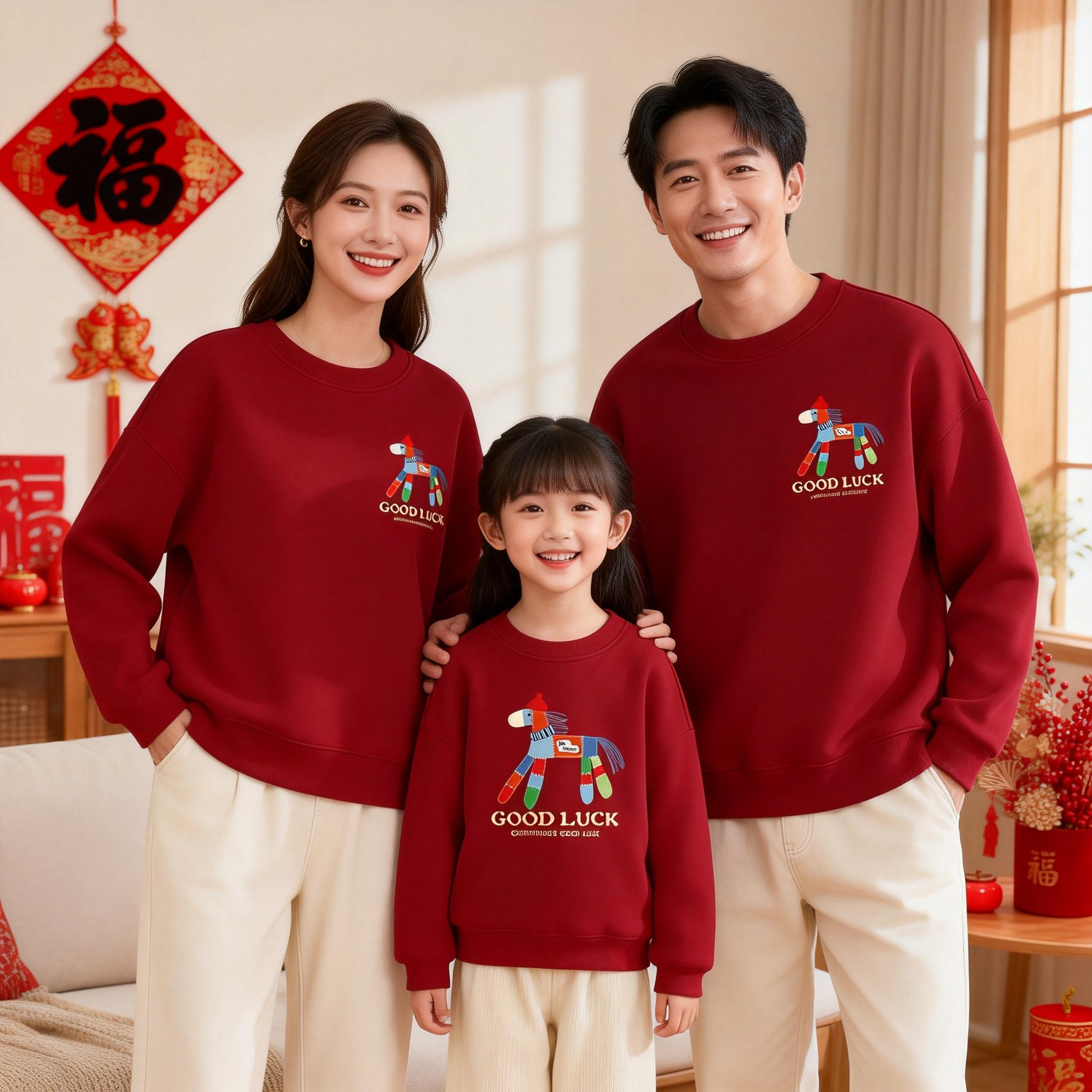 马年新年亲子装加绒卫衣冬装一家三口过年拜年服全家福母子母女装,淘宝优惠券,粉丝福利购,淘宝优惠卷