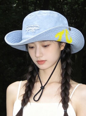 新款美式跨境户外渔夫帽女春夏字母涂遮阳帽显脸小遮阳防晒登山帽