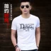 2019 phiên bản Hàn Quốc mới của áo thun nam tay ngắn cotton cotton cổ tròn xu hướng nửa áo thun tay trắng đơn giản - Áo phông ngắn áo polo  Áo phông ngắn