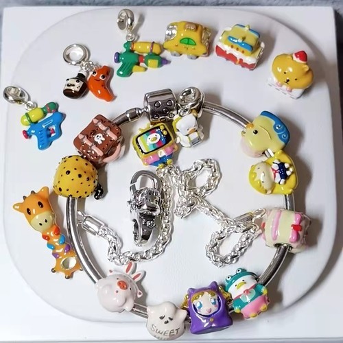 德仁工厂店现货彩色滴胶纯银S925毛衣项链吊坠 女生diy手链beads - 图0