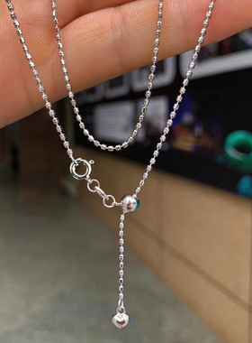 S925纯银意大利工艺双闪珠项链可调节伸缩爱心垂坠锁骨仙女链条