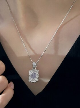S925纯银满钻饰品油画框吊坠设计轻奢高级感简约项链项链不掉色
