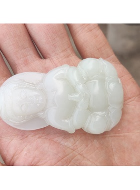 男观音玉坠贵气白玉正装和田玉精雕专属白透羊脂挂件吊坠饱满男款