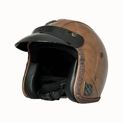 VOSS皮面3/4复古头盔男女四季踏板摩托电动车骑行安全大码头盔 - 图0