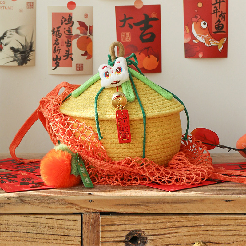 柿柿如意收纳筐抱抱桶2026马年春节年货礼品盒桌面杂物零食糖果筐,淘宝优惠券,粉丝福利购,淘宝优惠卷