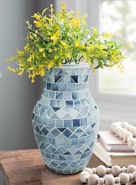 马赛克玻璃花瓶北欧纯手工粉色时尚家居客厅装饰摆件水培插花容器