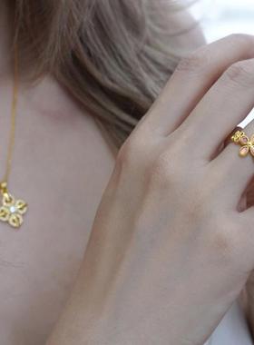 珐琅小花古法黄金戒指活口可调节