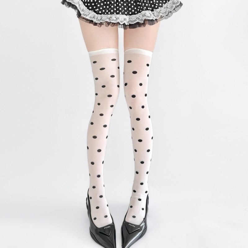 黑蕾丝花边高筒圆点性感大腿袜过膝长筒袜百搭丝袜,淘宝优惠券,粉丝福利购,淘宝优惠卷