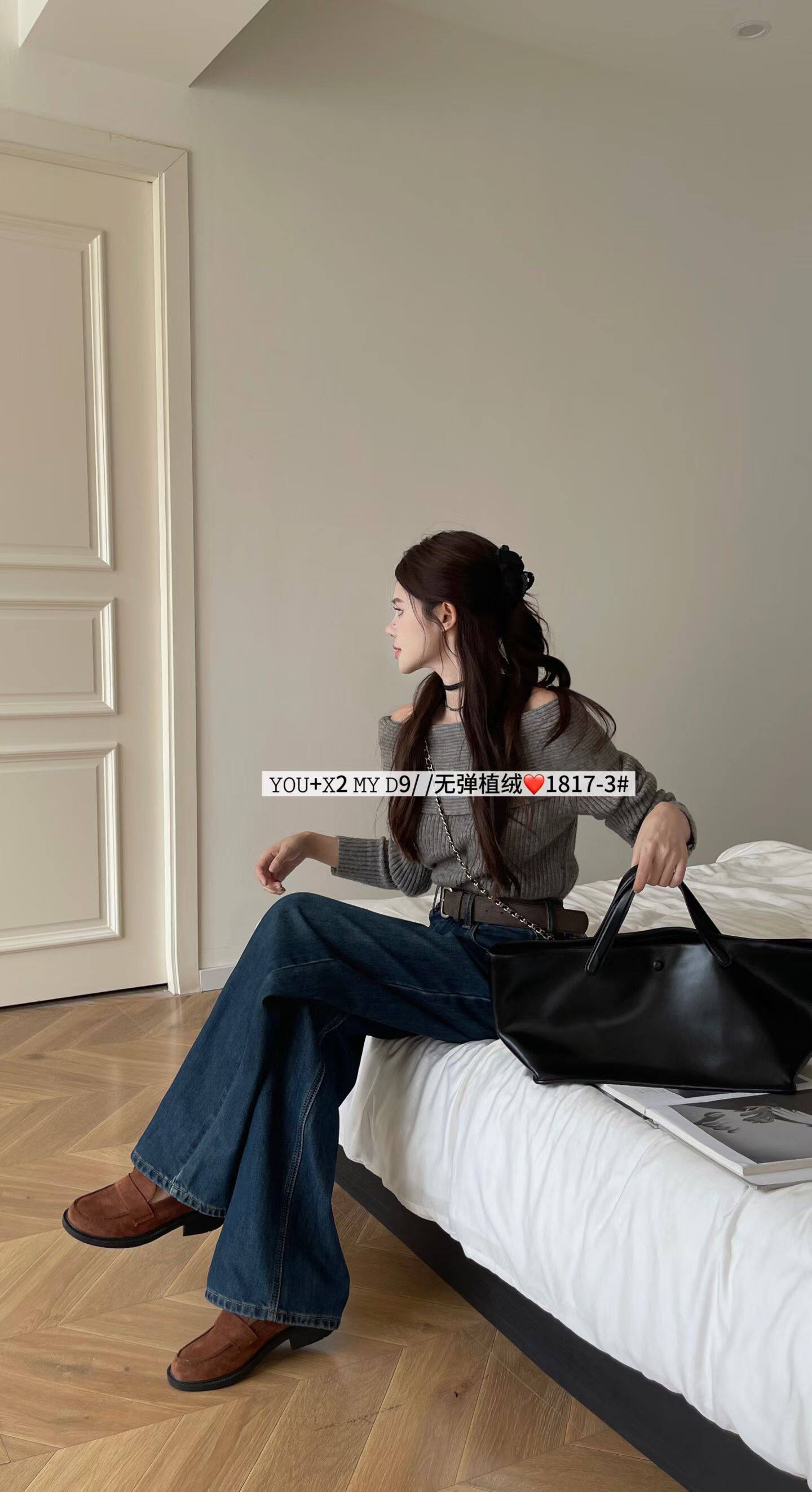 韩系热销高腰直筒牛仔裤女冬季新款植绒宽松显瘦休闲窄版阔腿裤