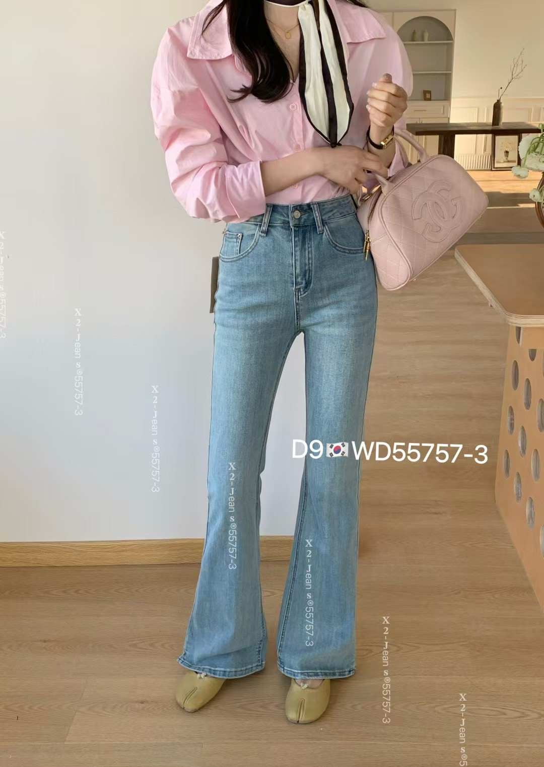 热销春季新款气质女神提臀修身高腰显瘦弹力小开衩微喇叭牛仔裤女