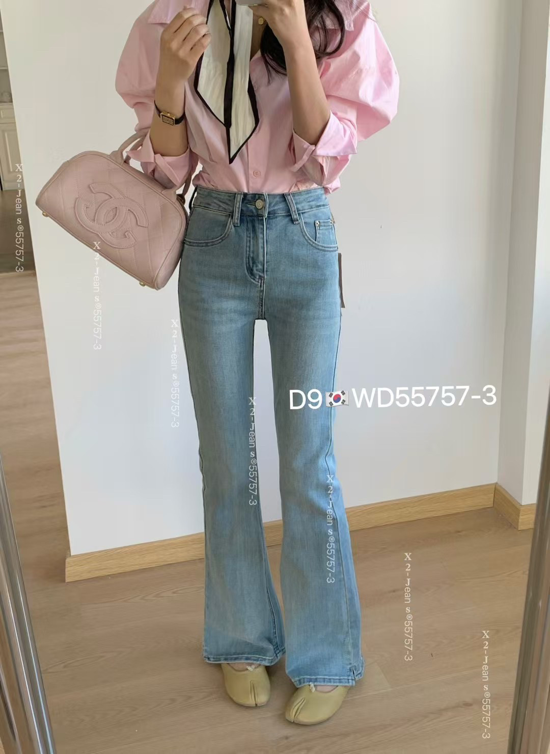 热销春季新款气质女神提臀修身高腰显瘦弹力小开衩微喇叭牛仔裤女