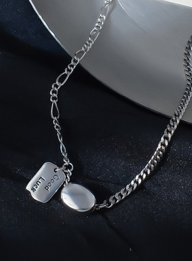 个性时尚luck方牌豆豆项链女简约小众设计感嘻哈复古个性潮流饰品