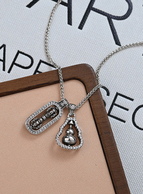 国潮复古满钻金刚杵葫芦吊坠项链女轻奢感时尚百搭颈链毛衣链