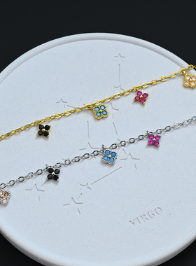 法式轻奢多巴胺彩色四叶草手链女ins时尚感小众气质简约手饰