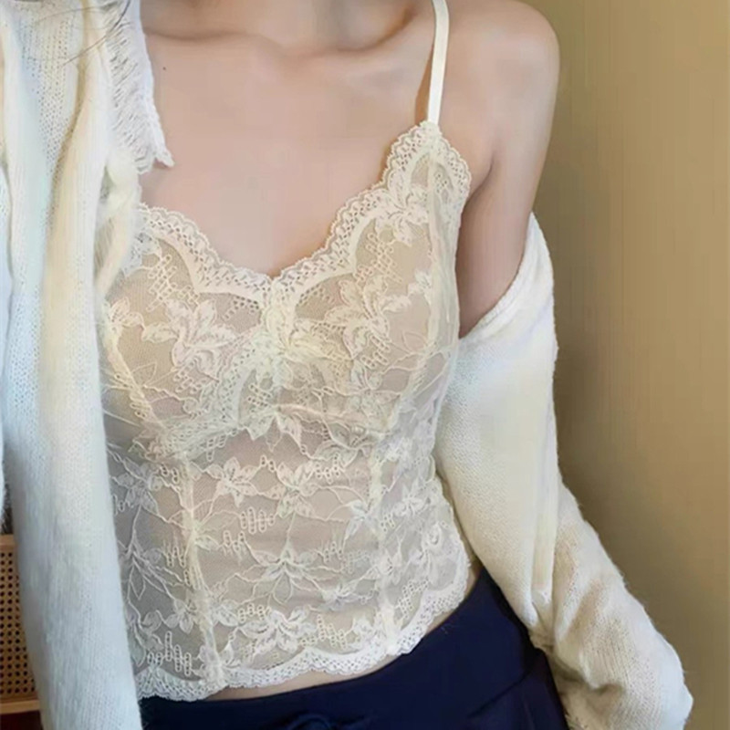 保暖背心内衣女带胸垫2025新款秋冬季法式性感蕾丝内搭吊带打底衫