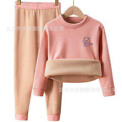 泽优品校服神器男女孩中小大童保暖内衣加绒加厚半高领秋衣裤套装