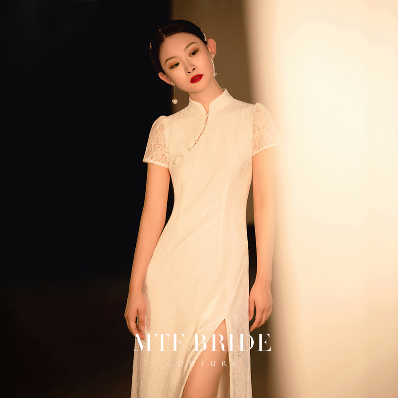 满庭芳白色旗袍2020年新款轻敬酒服 满庭芳旗袍