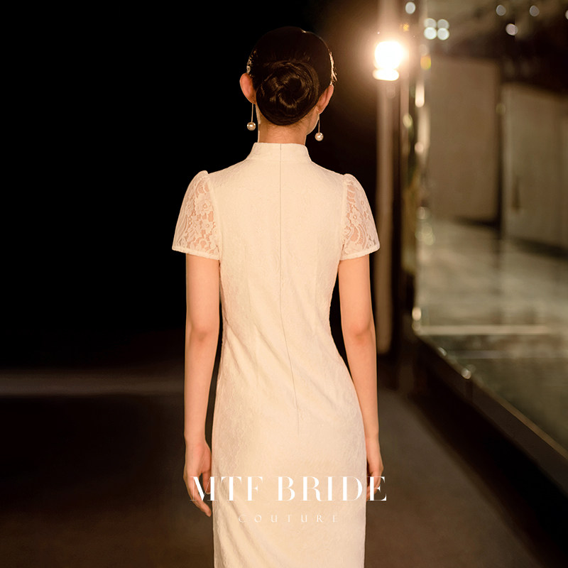 满庭芳白色旗袍2020年新款轻敬酒服 满庭芳旗袍