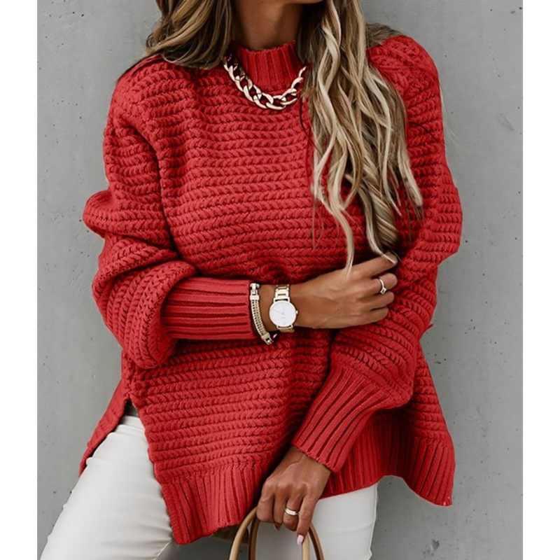 冬季新款欧美女装  半高领纯色束手侧开叉针织毛衣,淘宝优惠券,粉丝福利购,淘宝优惠卷