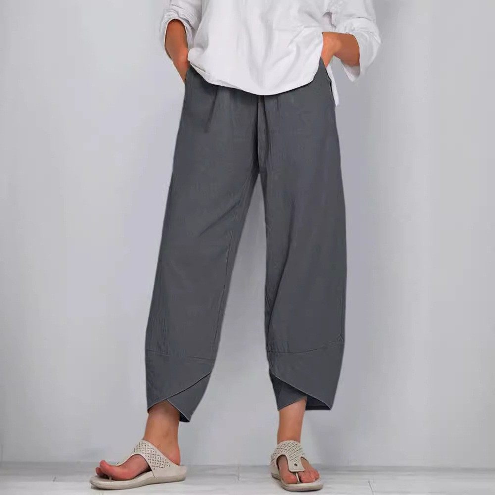 新款 独立站阔腿裤宽松休闲棉麻松紧腰九分裤女,淘宝优惠券,粉丝福利购,淘宝优惠卷
