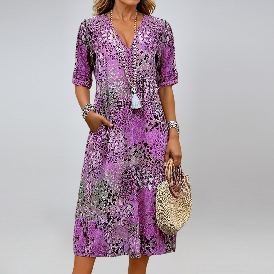 亚马逊欧美印花夏季领度假插袋连衣裙家居服外贸女舒适休闲 - 图3