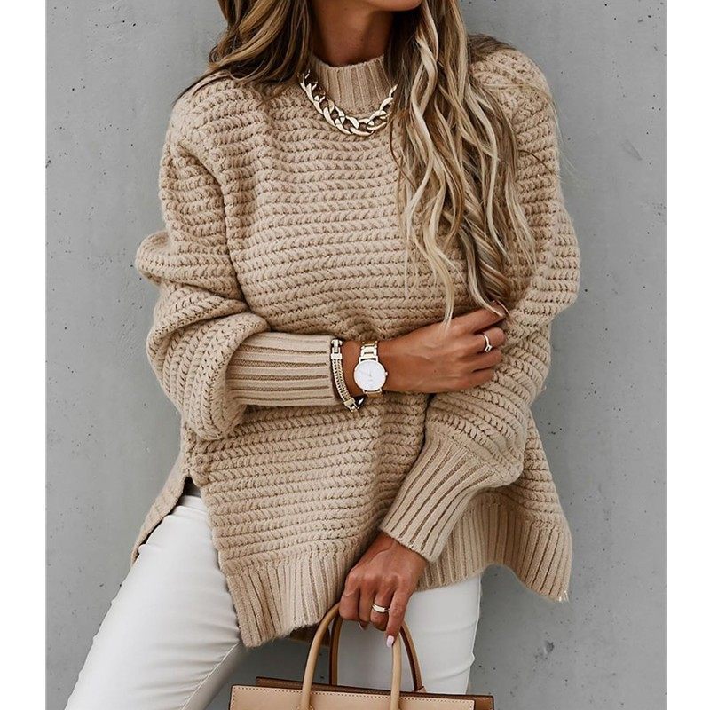 冬季新款欧美女装  半高领纯色束手侧开叉针织毛衣,淘宝优惠券,粉丝福利购,淘宝优惠卷