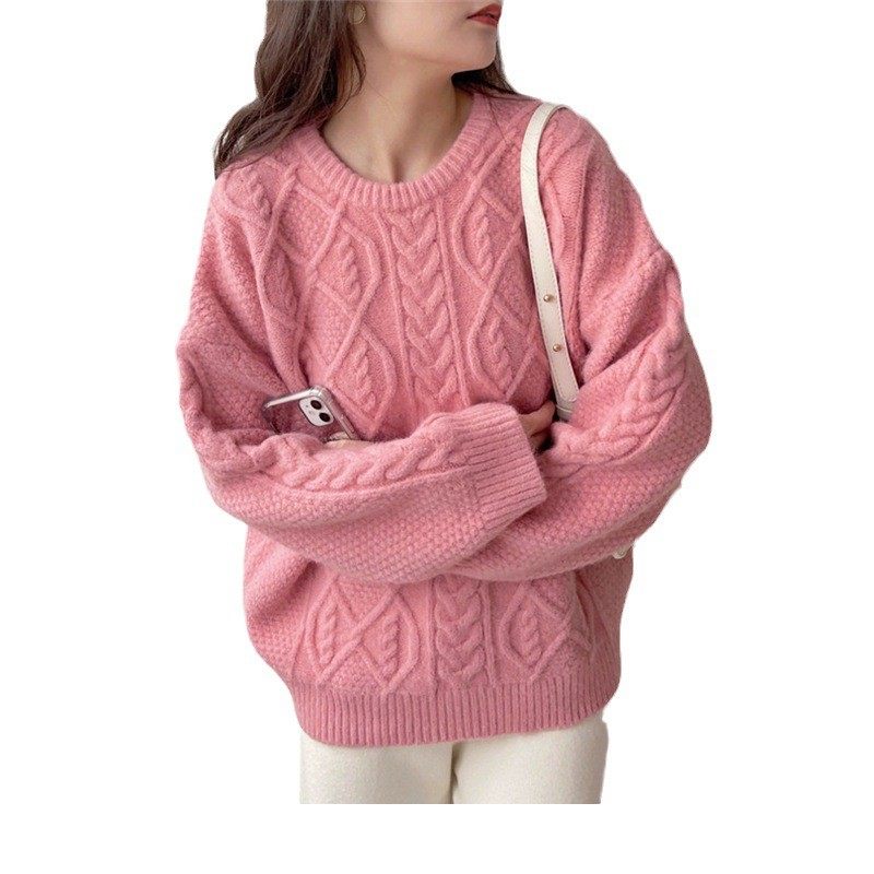 毛衣女秋冬新款日系甜美温柔风圆领麻花宽松显瘦长袖套头针织上衣,淘宝优惠券,粉丝福利购,淘宝优惠卷