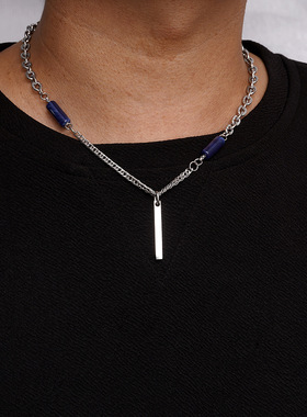 日韩简约明星同款长条项链钛钢男士气质百搭轻奢冷淡风短款毛衣链