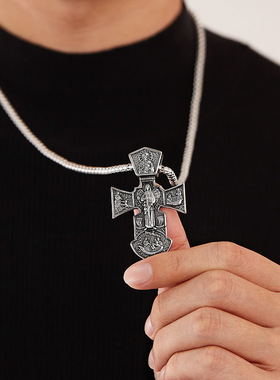 欧美跨境个性嘻哈冷淡风钛钢男士项链不锈钢铸造潮流十字架吊坠男