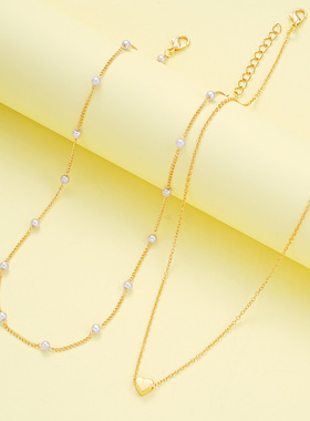 Women Bracelet欧美跨境圆珠桃心仿珍珠手链项链套装创意气质首饰