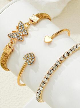 Women Bracelet手链套装女欧美多层复古镶钻麻花手链简约手环手镯