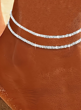 Women Foot Cross Chain欧美波光粼粼十字架吊坠沙滩脚链多件套装