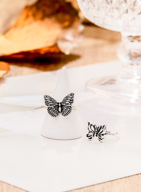 2pcs Women Ring复古镂空蝴蝶戒指个性时尚潮流关节戒指套装2件套