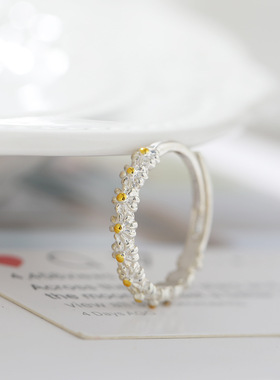 Women Ring Gift欧美小雏菊双色戒指创意简约花朵戒指开口指环女